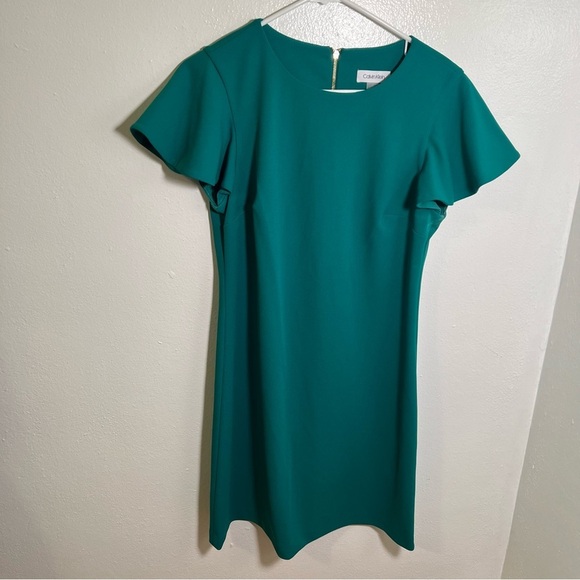 Calvin Klein Flutter Sleeve Sheath Dress Kelly Green 10 - Picture 3 of 12